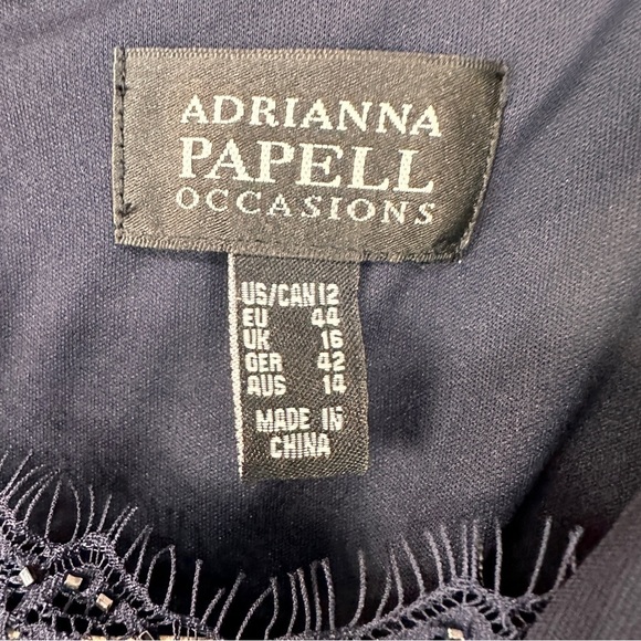 Adrianna Papell women’s navy blue formal gown maxi dress size 12 ribbed lace - Picture 4 of 16